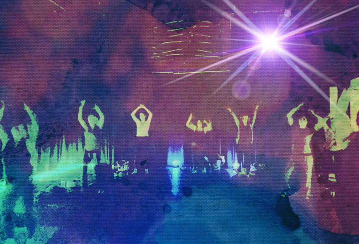 yoga studio group stood